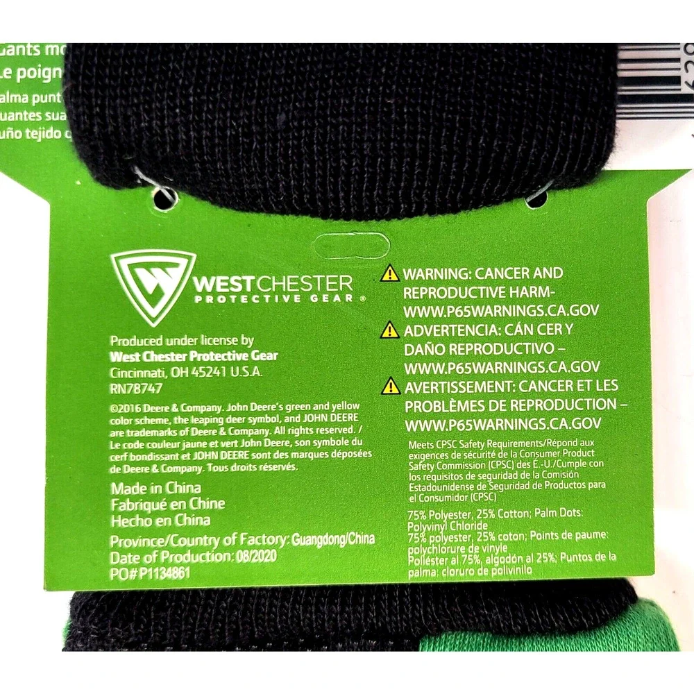 3 Pair John Deere Light Duty Cotton Grip Youth Chore Gardening Gloves Dot Palm